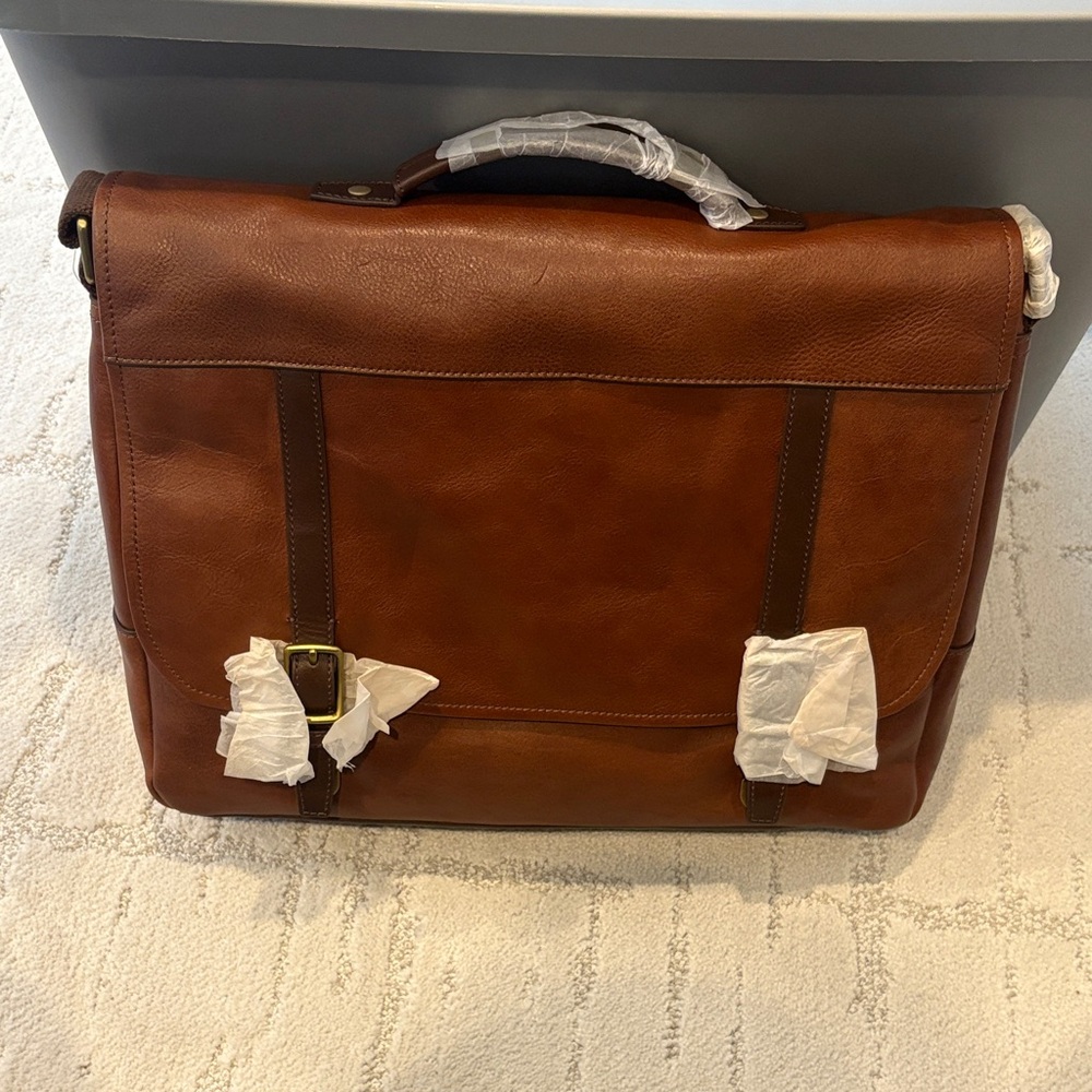 NWT Brown Leather Messenger Bag